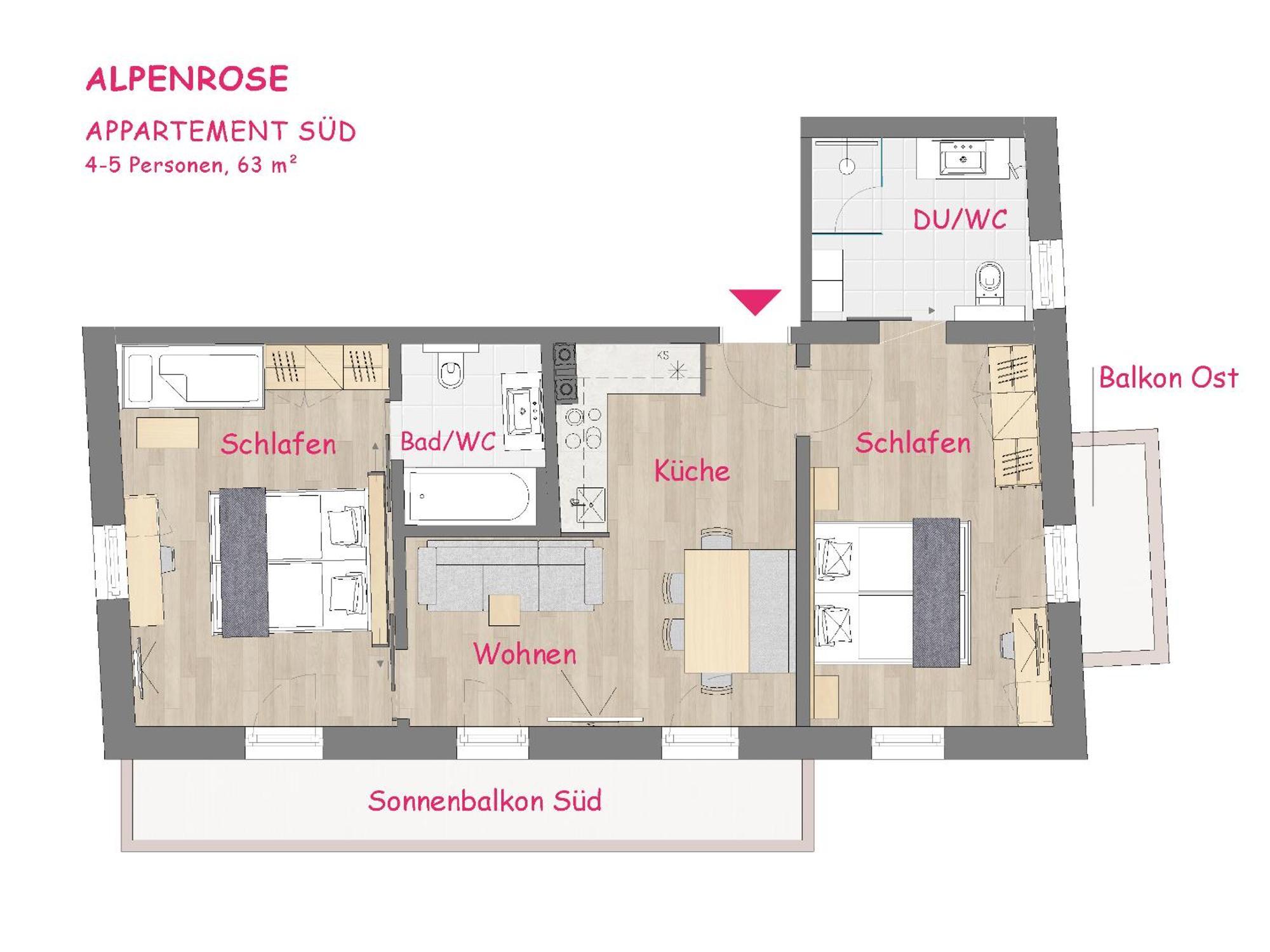 Apartment mit 2 Schlafzimmern und Aussicht